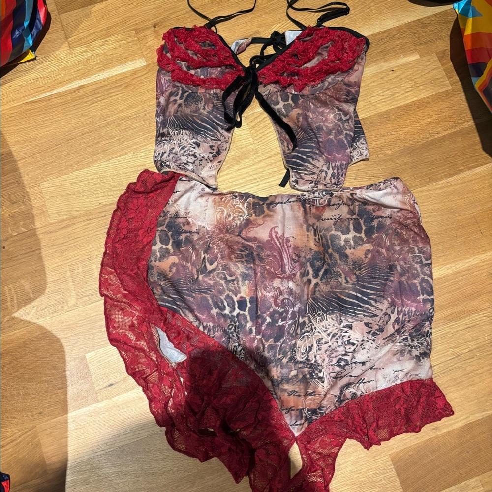 EGO red two piece skirt and top